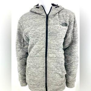 North Face Gray Quilted Insulated Hooded Coat Size L Gently Used Zippered Front